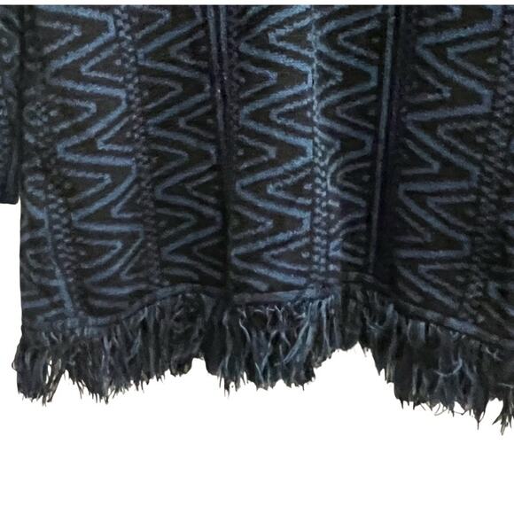 Style & Co Open Front Cardigan XL – Navy Blue Aztec Pattern Knit Fringe Sweater - Picture 5 of 8